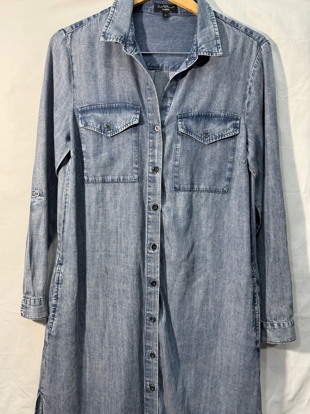 Velvet Heart Los Angeles Denim Shirt Dress Small Tencel Button Front Blue